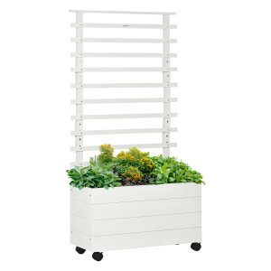 Bloembak - Garden Life - Verhoogd klimrek – Wielen - Natuurlijk wit