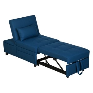 Stoelbed - 3-in-1 Opklapbaar Logeerbed - Verstelbare Rugleuning - Blauw
