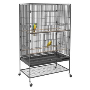 Volire - Vogelkooi - Zitstokken - Wielen - Grijs