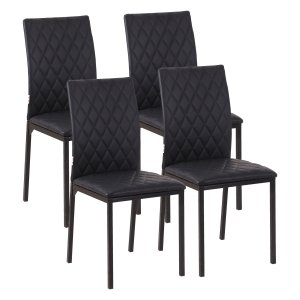 Eetkamerstoelen – - Gewatteerd en stalen poten - Zwart
