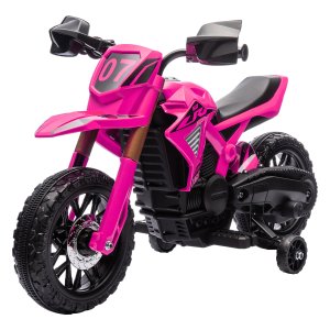 Kindermotor - Elektrisch - Ondersteunende wielen - Roze