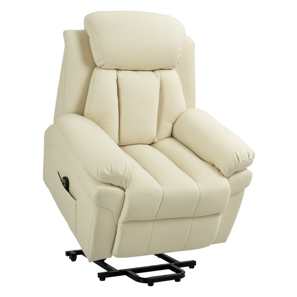 Fauteuil - RelaxLife - elektrische ontspanningsfunctie - synthetisch leer - crèmekleur