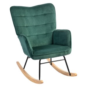 Schommelstoel - Luxe bekleding - Beukenhouten schommelvoeten - Donkergroen