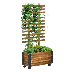 Plantenbak - Hout & Klimrek - Verkoolde afwerking - Bruin