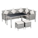 Tuinmeubelset – LuxeLife - Rieten design – Metaal - Grijs