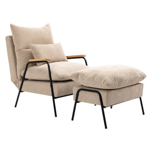 Fauteuil - Lounge stoel met ligfunctie - Gestoffeerd - Beige