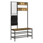 Kapstokrek - Esschert Design - Met schoenenplank – Rustiek bruin