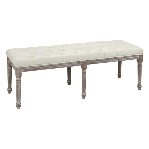 Bankje - Vintage - Gestoffeerd - Beige