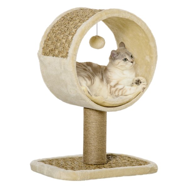 Kattenspeelboom - PawHut - Klimstam en speelgoed - Khaki/Lichtbruin