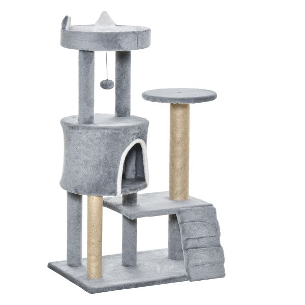 Klimboom - Grijze jute - Hoogte 100 cm - Kattenhuis - Spaanplaat