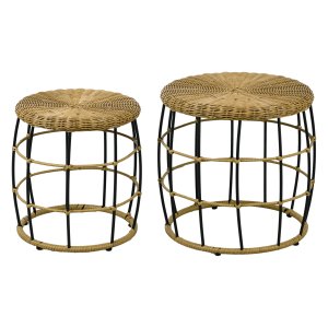 Bijzettafels - Rotan - Stapelbaar - Handgevlochten - Khaki