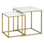 Marmeren – Bijzettafel set - Stalen frame – Wit