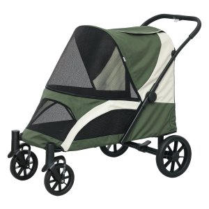 Draaibare hondenbuggy - Hondenbuggy - Grote honden – 4 wielen - Donkergroen
