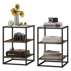 Bijzettafels - Modern design - Glazen blad - Bruin