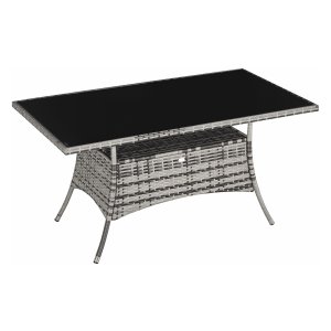 Polyrattanterrastafel - Tuin - Veiligheidsglas - Antislipvoeten - Grijs-zwart