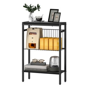 Bijzettafel - Niveautafel - Houten planken – Stalen frame - Zwart