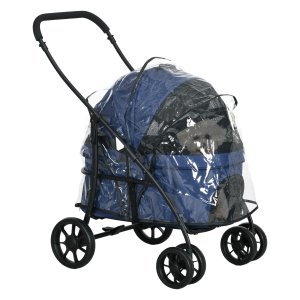Hondenbuggy - Inklapbaar met regenbescherming - Donkerblauw