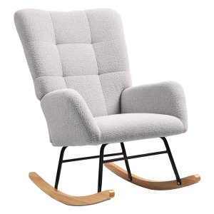 Stoere Schommelstoel - Schommelstoel - Comfortabele bekleding - Dikke kussens - Lichtgrijs