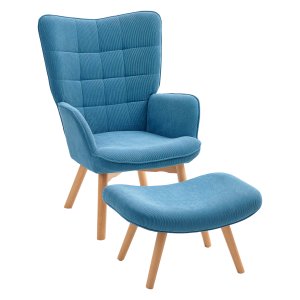 Voetenbank - Ontspanningsstoel - Corduroy Look - Blauw