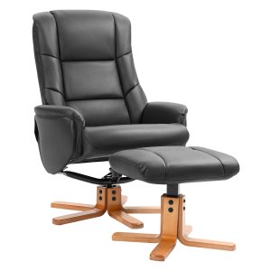Ontspanningsstoel met kruk - Luxe - Kunstleder – Ligfunctie – Zwart