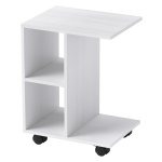 Bijzettafel in C-Vorm, Koffietafel - Hoekbureau - Met wielen - Wit