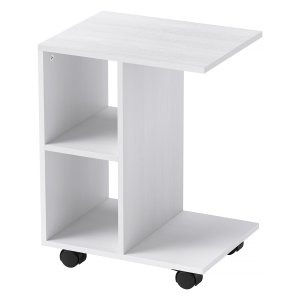 Bijzettafel in C-Vorm, Koffietafel - Hoekbureau - Met wielen - Wit