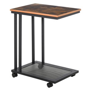 Bijzettafel - DesignHome - Rolbaar serveerblad - Zwart/Walnoot