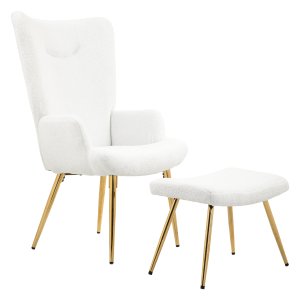 Voetenbank - Hoge rugleuning - Sherpa bekleding - Wit