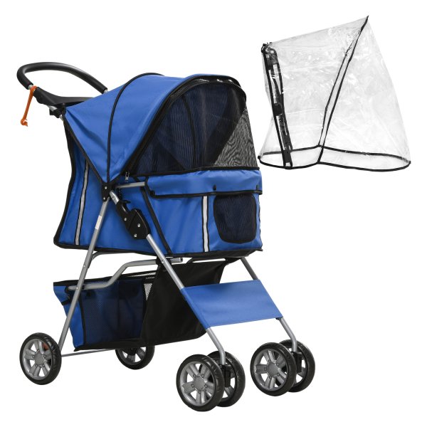 Hondenbuggy - HappyPets - Opvouwbaar - Regenhoes - Blauw