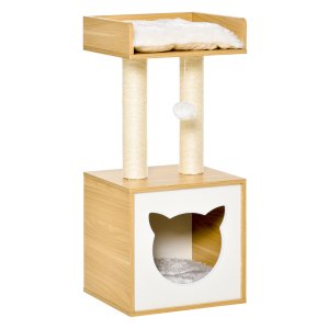 Kattenspeeltje - HappyCat - Krabpaal met kattenhol - speelgoed - beige