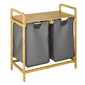 Wasmand – Elegant Living - Bamboe - Twee waszakken - Wit