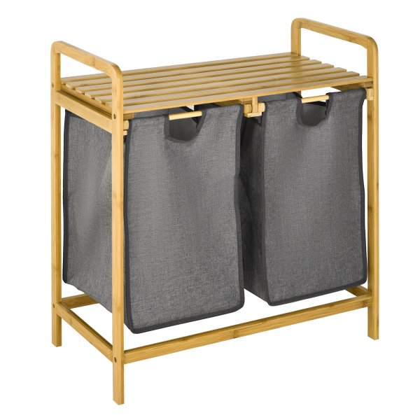 Wasmand – Elegant Living - Bamboe - Twee waszakken - Wit