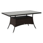 Tuineettafel - LuxeLife - Poly rattan - Glazen blad - Bruin & zwart