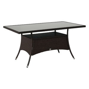 Tuineettafel - LuxeLife - Poly rattan - Glazen blad - Bruin & zwart