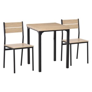 Eetkamerset - Livin - Houten tafel en metalen frame - Natuurlijk hout en zwart