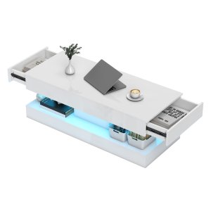 Salontafel - Woonkamertafel - Modern design - LED-verlichting - Wit