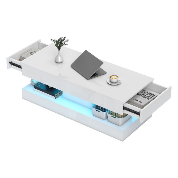 Salontafel - Woonkamertafel - Modern design - LED-verlichting - Wit