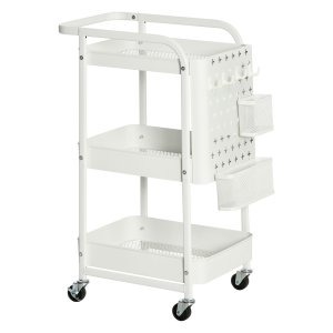 Staalroltafel - Praktische Opbergoplossing - Wielen - Wit