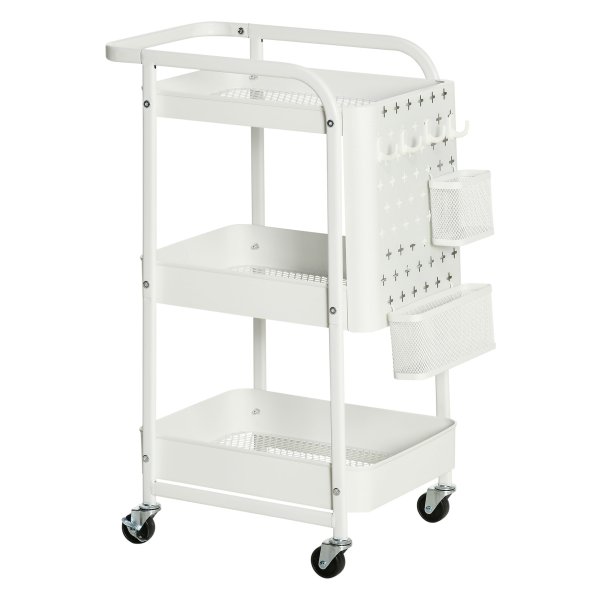 Staalroltafel - Praktische Opbergoplossing - Wielen - Wit