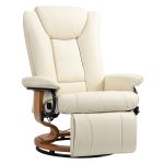 Relaxstoel - Ligstoel met draaifunctie - Kunstleren bekleding - Stalen frame - Crèmekleurig