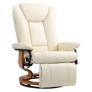 Relaxstoel - Ligstoel met draaifunctie - Kunstleren bekleding - Stalen frame - Crèmekleurig