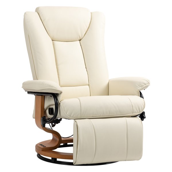 Relaxstoel - Ligstoel met draaifunctie - Kunstleren bekleding - Stalen frame - Crèmekleurig