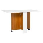 Eettafel - Inklapbaar-Uittrekbaar - Mobiel - Teak + Wit