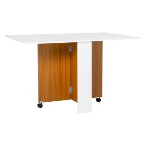 Eettafel - Inklapbaar-Uittrekbaar - Mobiel - Teak + Wit