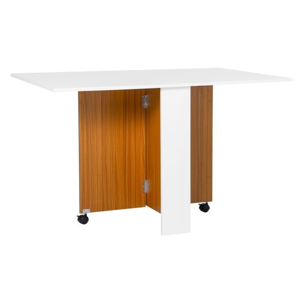 Eettafel - Inklapbaar-Uittrekbaar - Mobiel - Teak + Wit