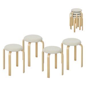 Hocker - Stapelbaar - Gestoffeerd - Crèmekleurig