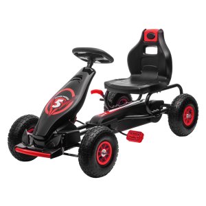 Gocart - KinderKart - Verstelbare zitting - Rubberen banden - Rood/Zwart