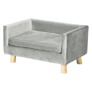 Hondenmandklein - FluffyPets - fluweelzachte touch - houten poten - grijs