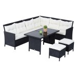 Tuinset - LuxeLife - 7-persoons – Poly rattan - Zwart & crèmewit