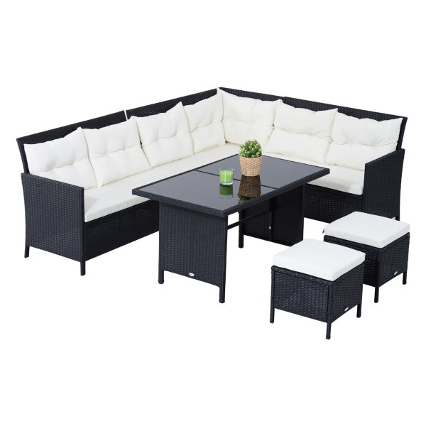 Tuinset - LuxeLife - 7-persoons – Poly rattan - Zwart & crèmewit